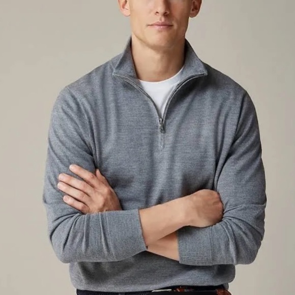 J Crew Machine Washable Merino Wool Blend Half Zip Soft Sweater Grey Men’s Sz M - Picture 1 of 9